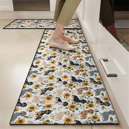 Shineful Ultra-Thin Non Skid Floor Mat, Kitchen Rugs Dachshunds & Sunflowers