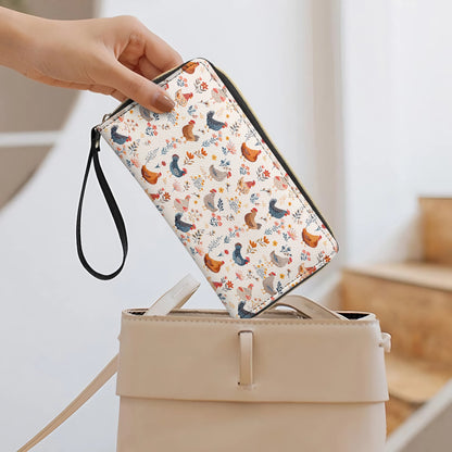 Shineful Leather Clutch Purse With Wristlet Strap Handle Chicken Flower