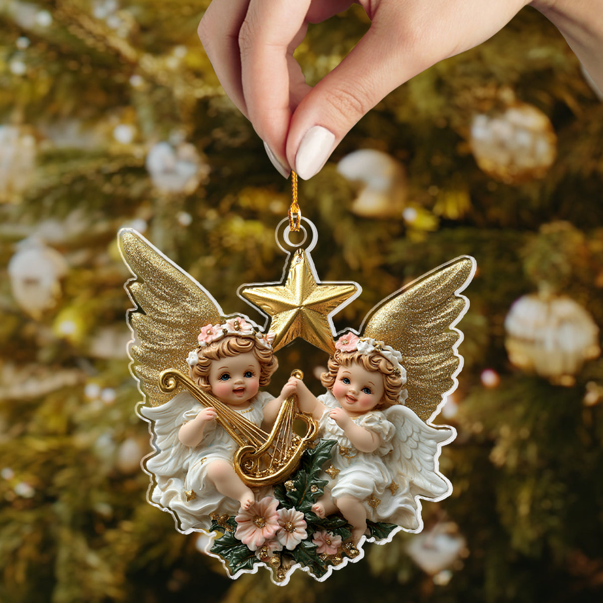 Shineful 2D Acrylic Ornament - Cherub Angel with Golden Star