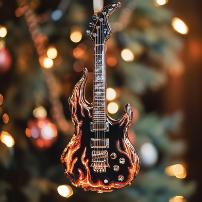 Glänzendes 2D-Ornament aus Acryl – Blazing Guitar