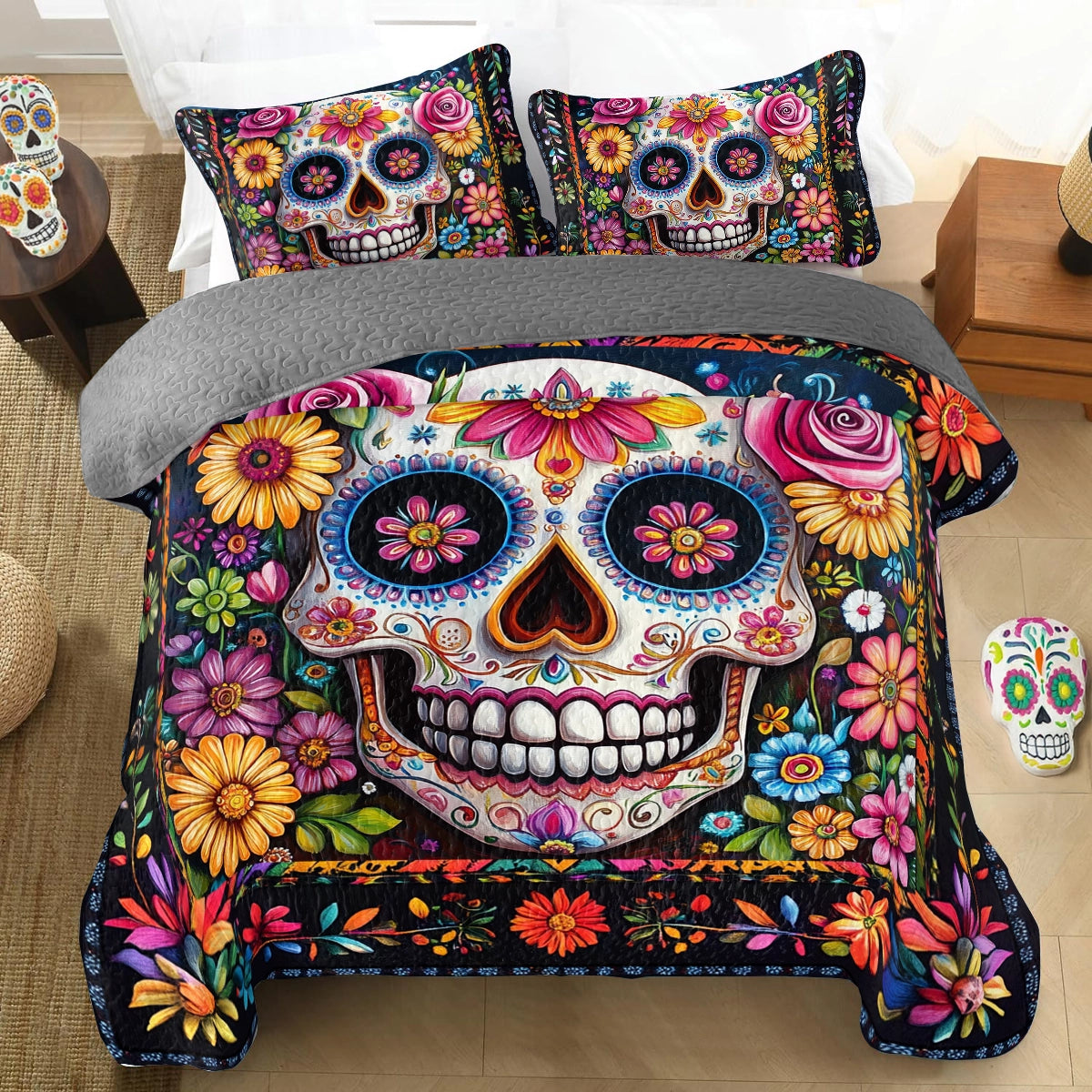 Shineful All Season Quilt 3-teiliges Set Calavera Floral Dreams