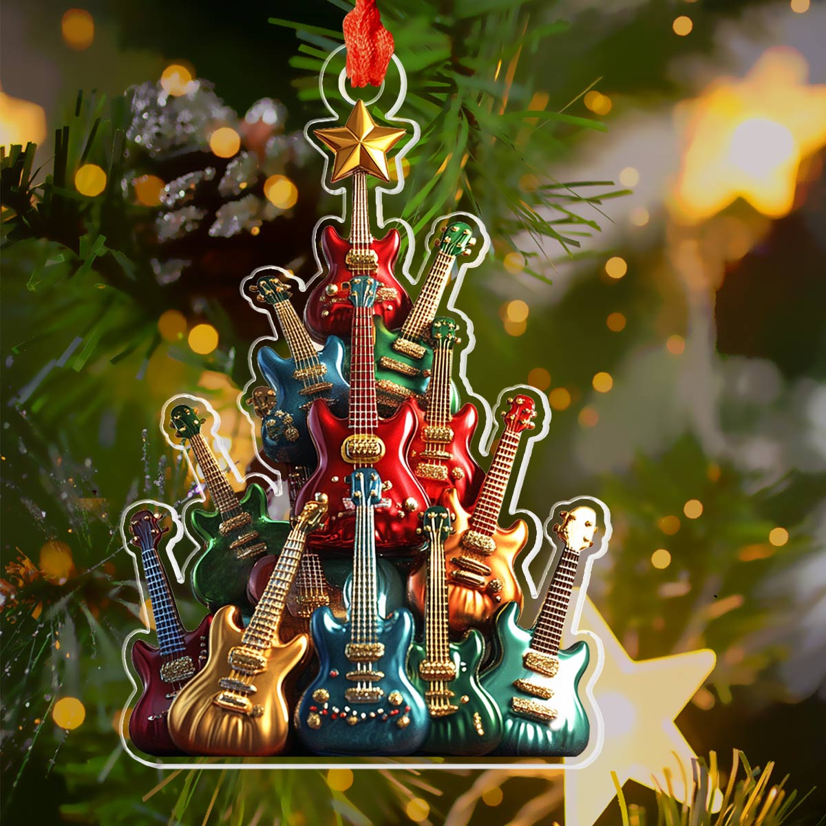 Glänzendes 2D Acryl Ornament Gitarre Weihnachtsbaum 