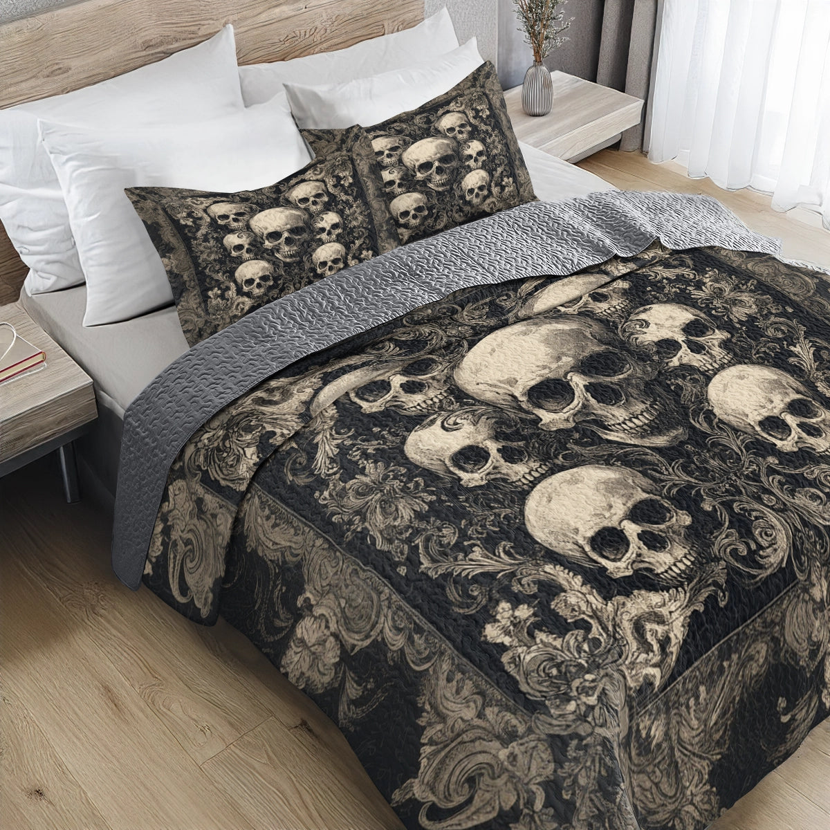 Ensemble de courtepointe toutes saisons Shineful 3 pièces - Gothic Skull Majesty 