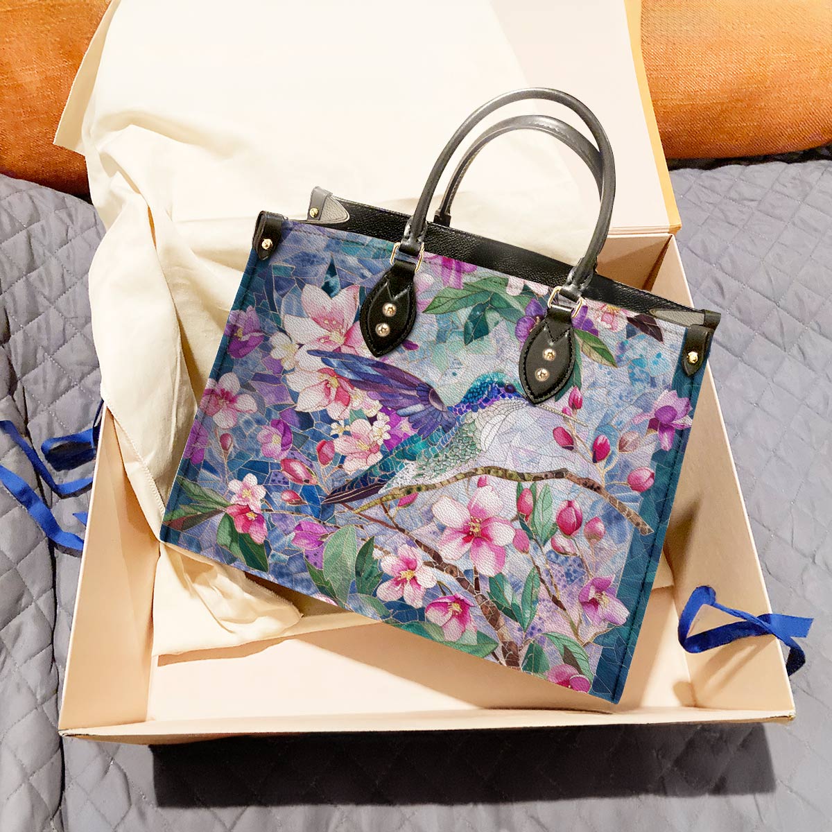 Shineful Leather Bag Blossom Hummingbird