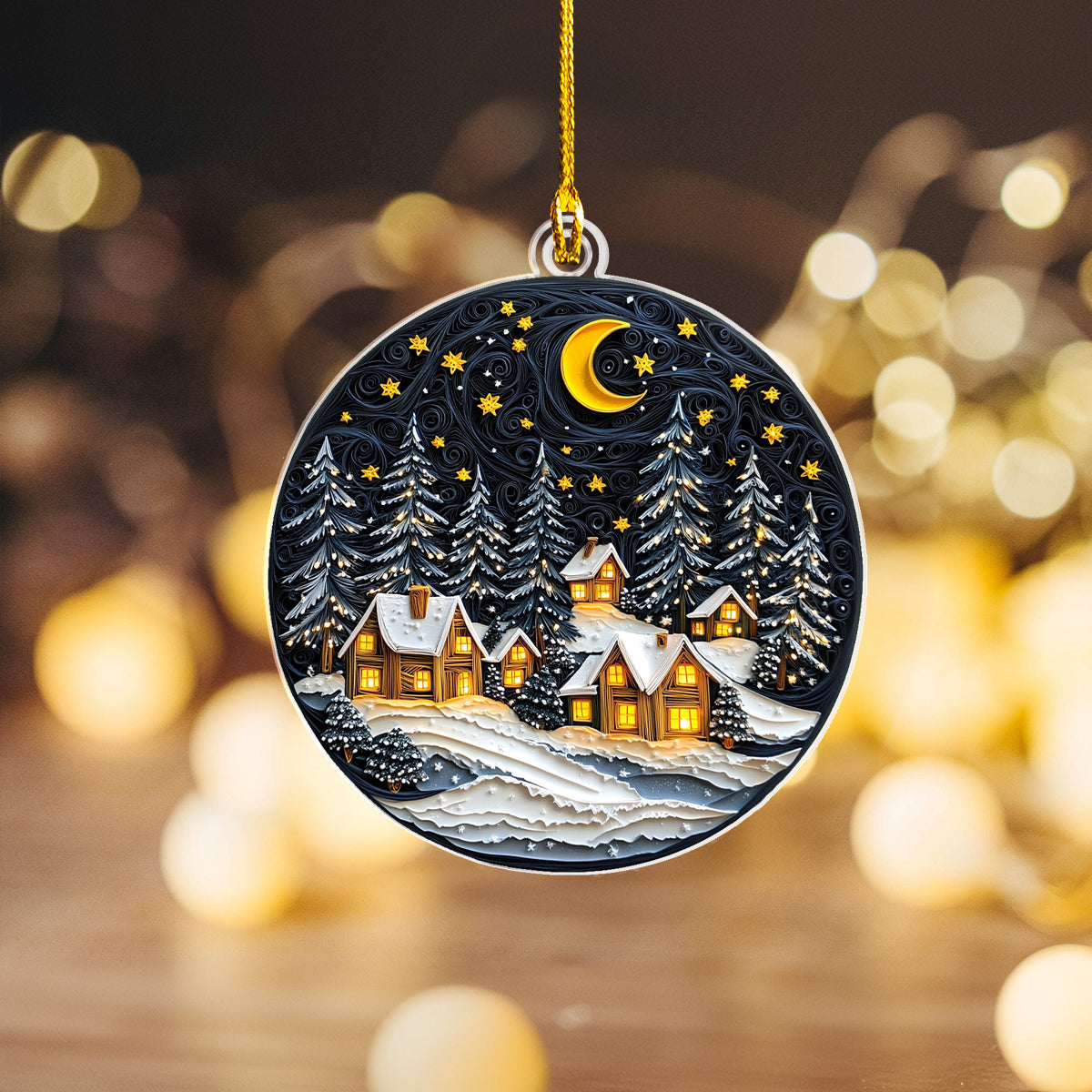 Shineful 2D Acrylic Ornament - Winter Village Night