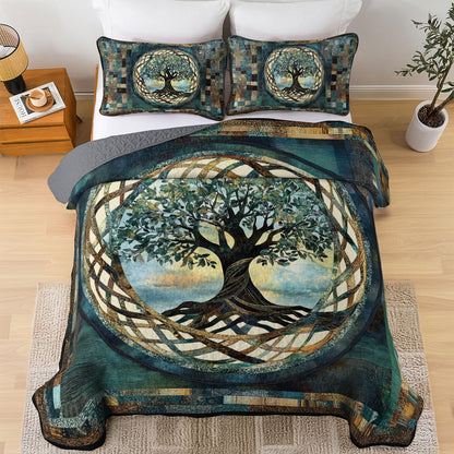 Shineful All Season Quilt 3-Piece Set Golden Essence Of The Tree of Life