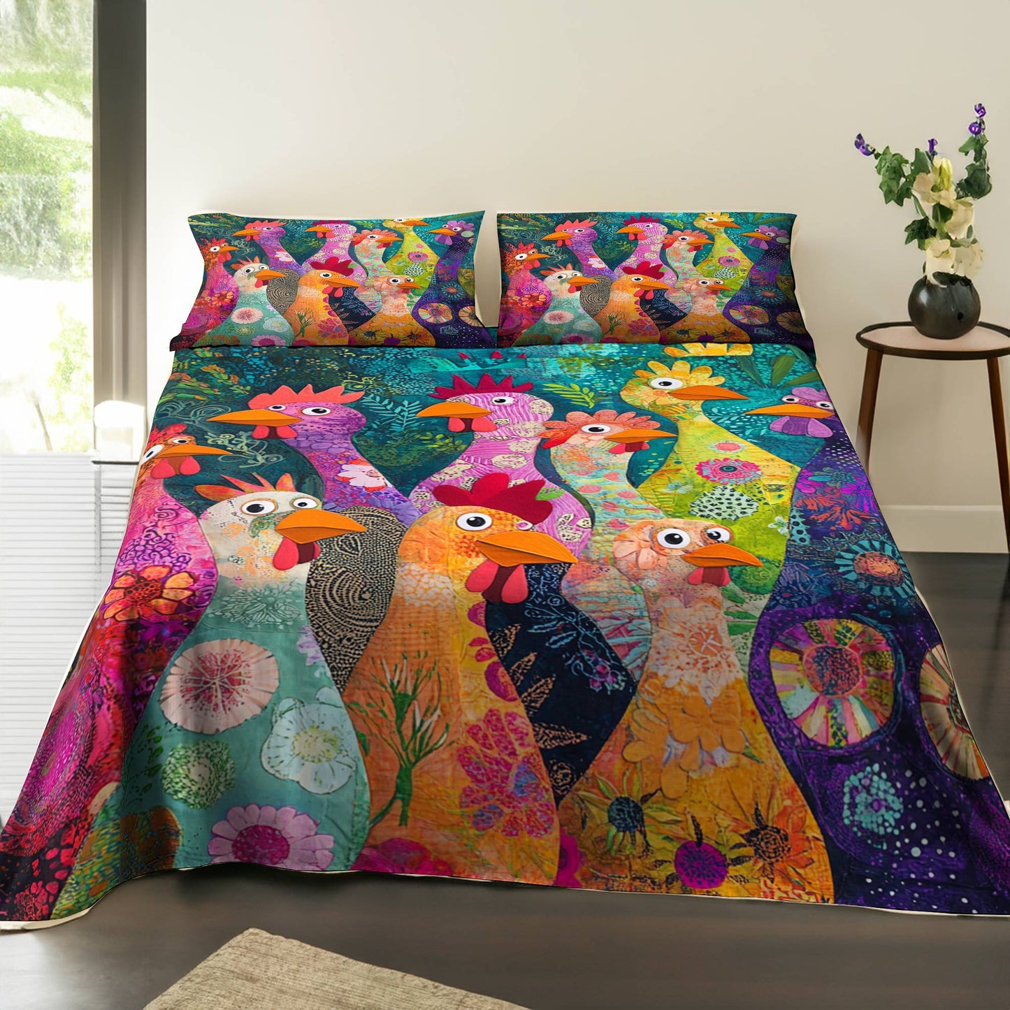 Shineful 4-Piece Bed Sheet Set Chicken Lady