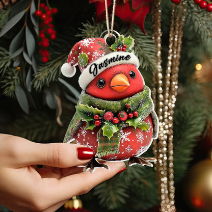 Glänzendes 2D-Ornament aus Acryl – personalisierter Jolly Little Cardinal Cheer 