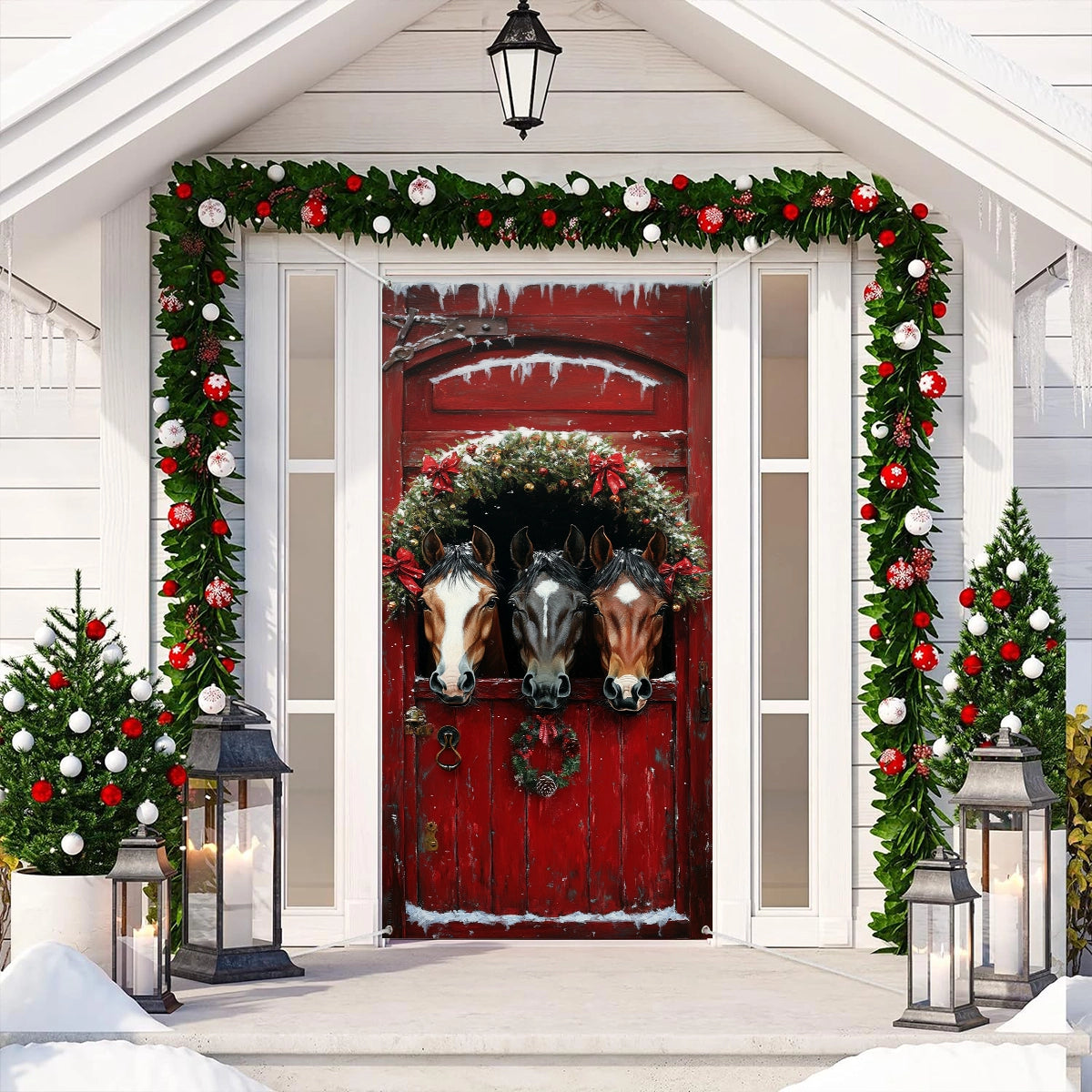 Shineful Door Cover - Holly Jolly Horses