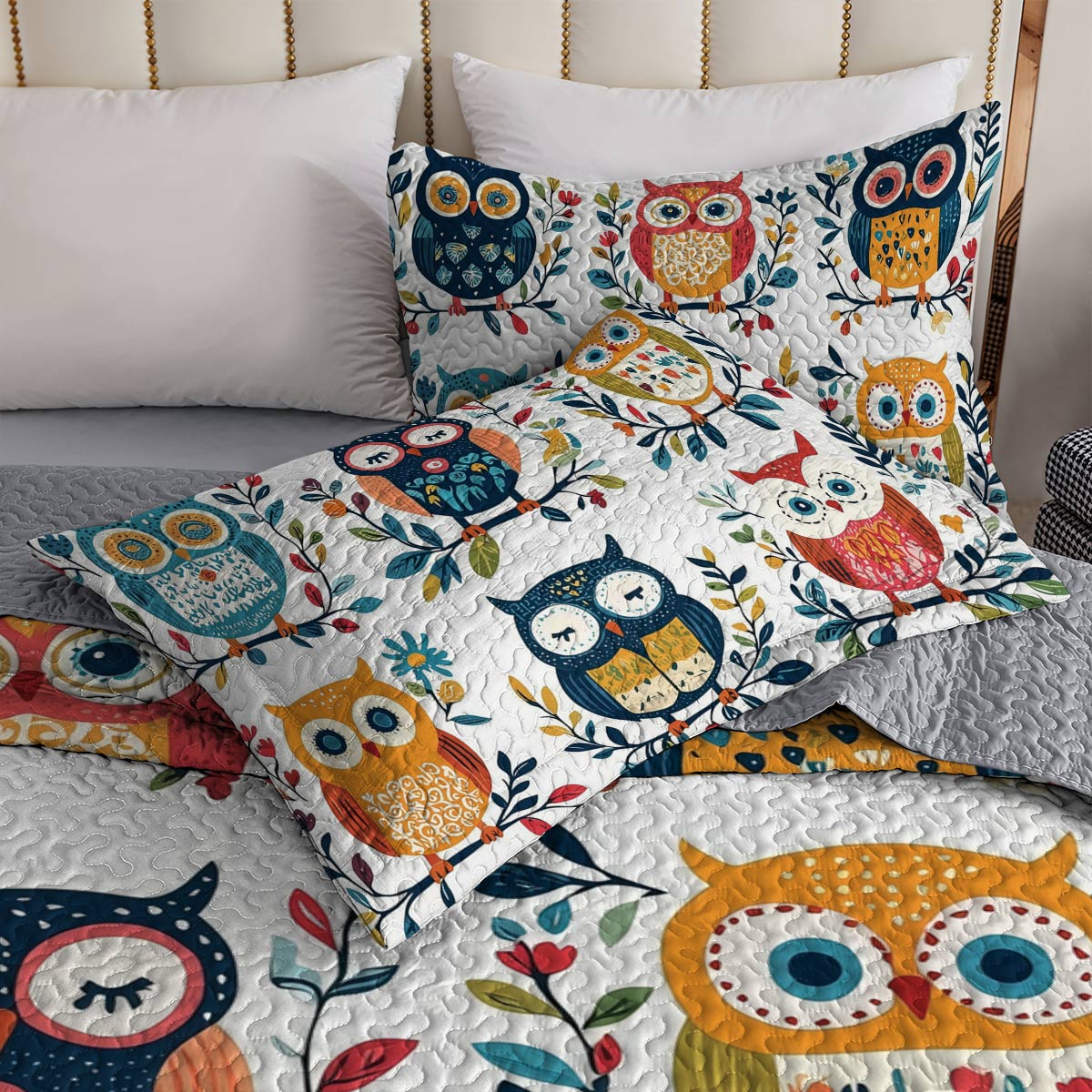 Ensemble de courtepointe toutes saisons Shineful 3 pièces - Whimsical Owl Harmony