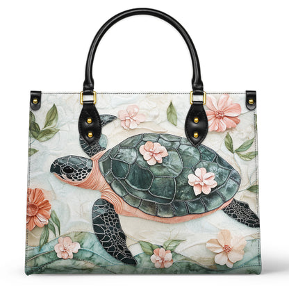 Shineful Leather Bag Floral Turtle