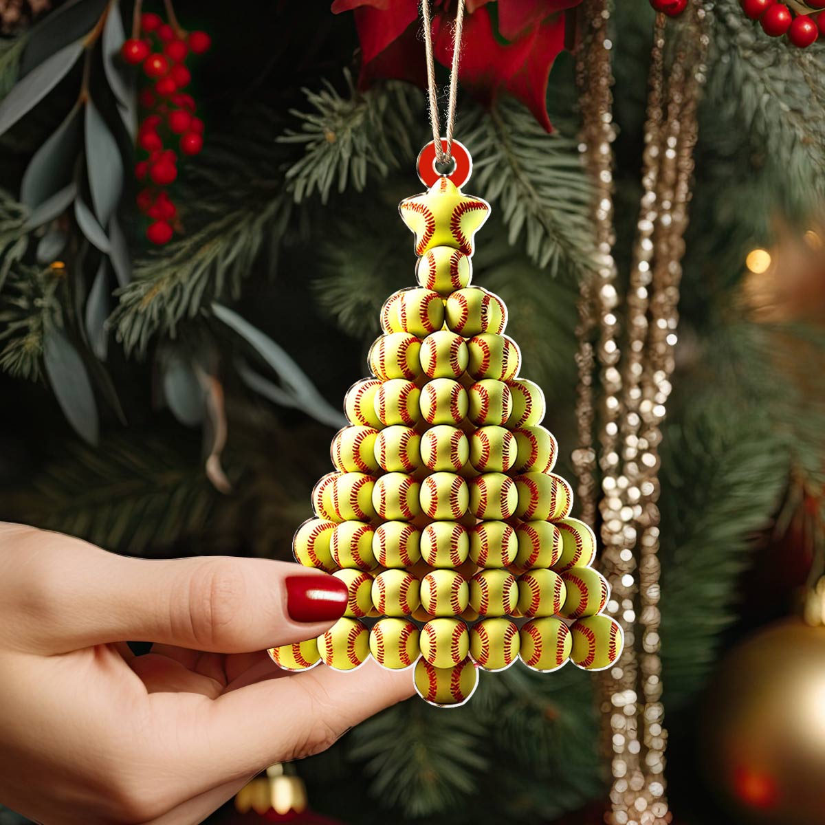 Shineful 2D Acrylic Ornament Softball Stack Christmas Tree