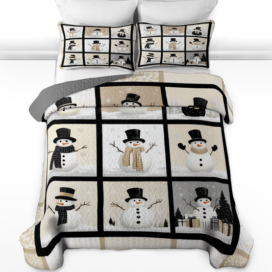 Shineful All Season Quilt 3-Piece Set Elegent Christmas Snowmen