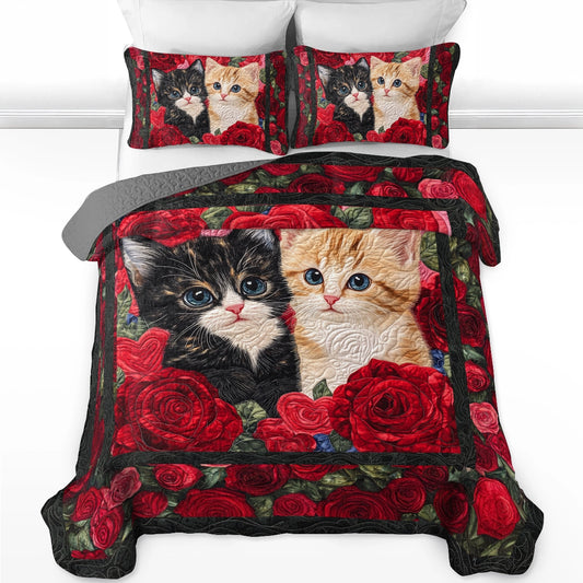 Ensemble de courtepointe toutes saisons Shineful 3 pièces Chat Purrfect Rose Companions 