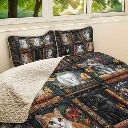 Shineful All Season Quilt 3-Piece Set - Library Cat Dreams