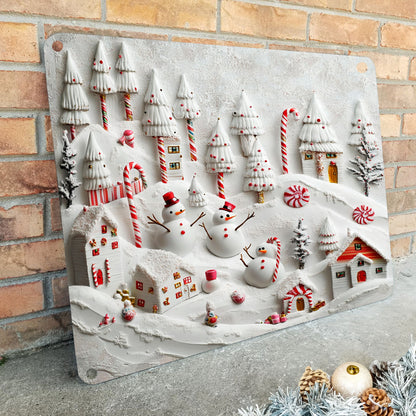 Shineful 2D Flat Print Metal Sign Cute Village Snowmen