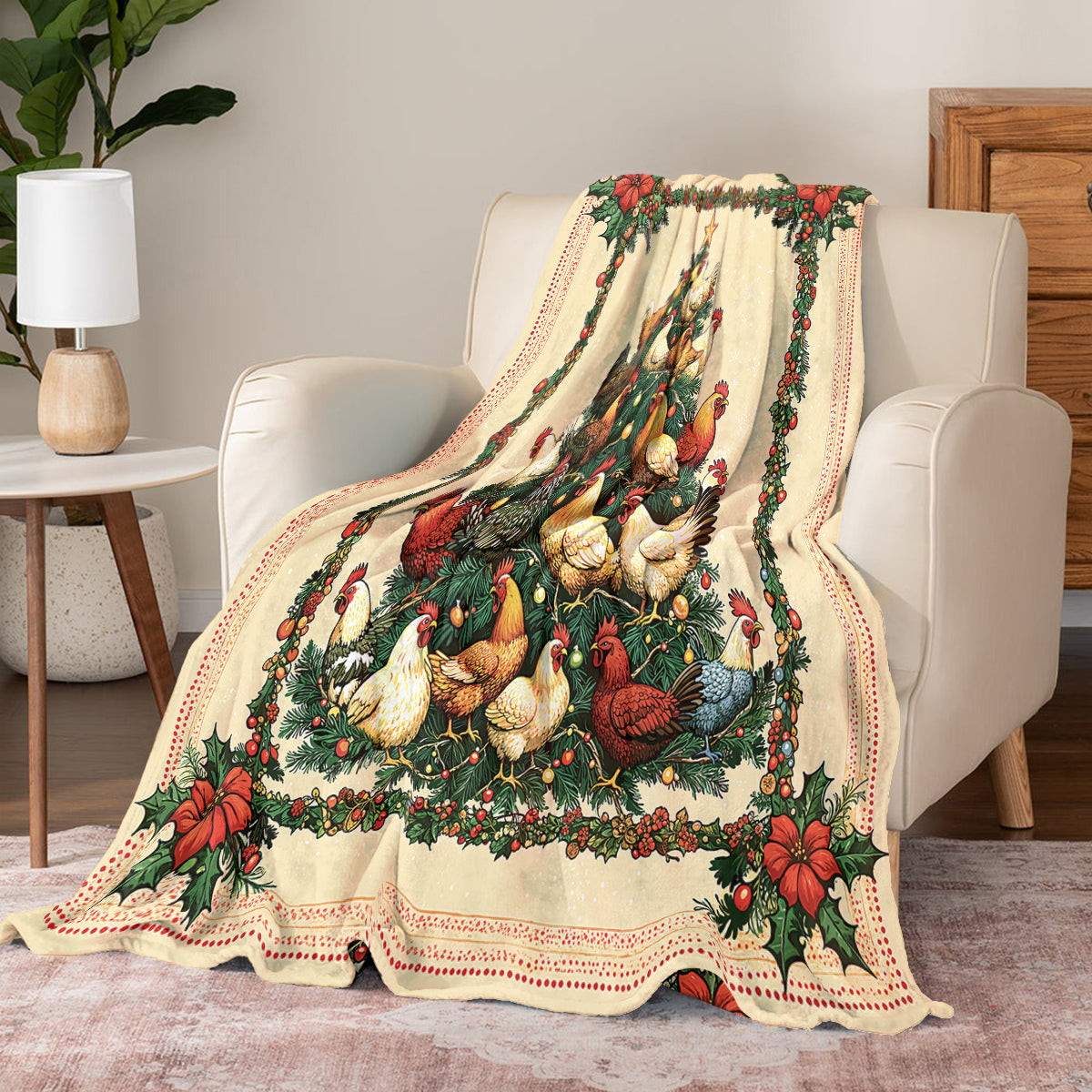 Shineful Fleece Blanket Chicken Christmas Tree