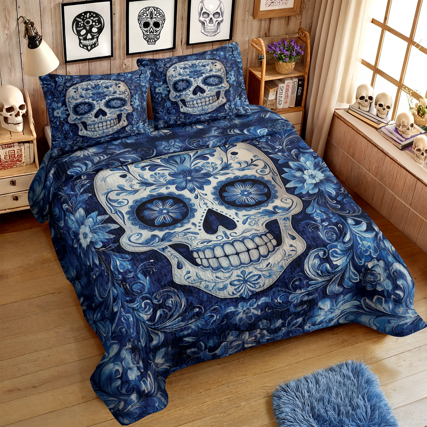 Shineful All Season Quilt 3-Piece Set - Celestial Skull Elegance