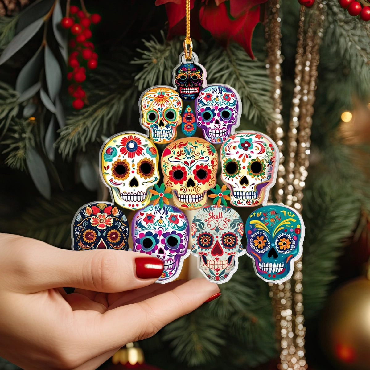 Shineful 2D Acrylic Ornament Vibrant Skull Christmas Tree