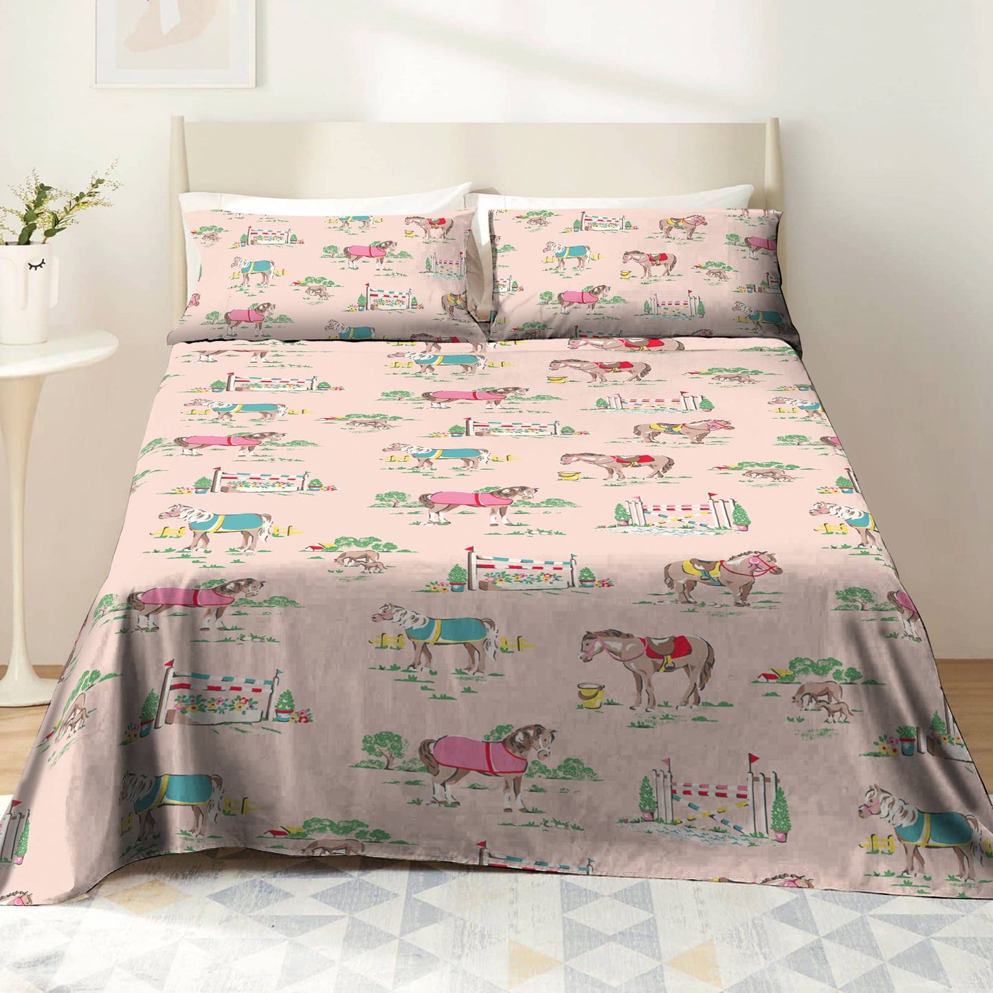 Shineful 4-Piece Bed Sheet Set Horse Racing