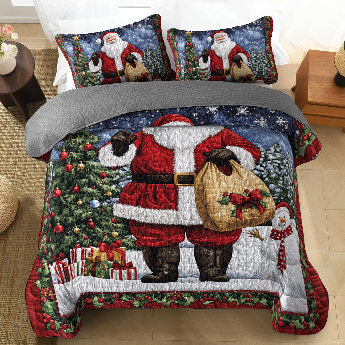 Shineful All Season Quilt 3-Piece Set Santa's Christmas Wonderland