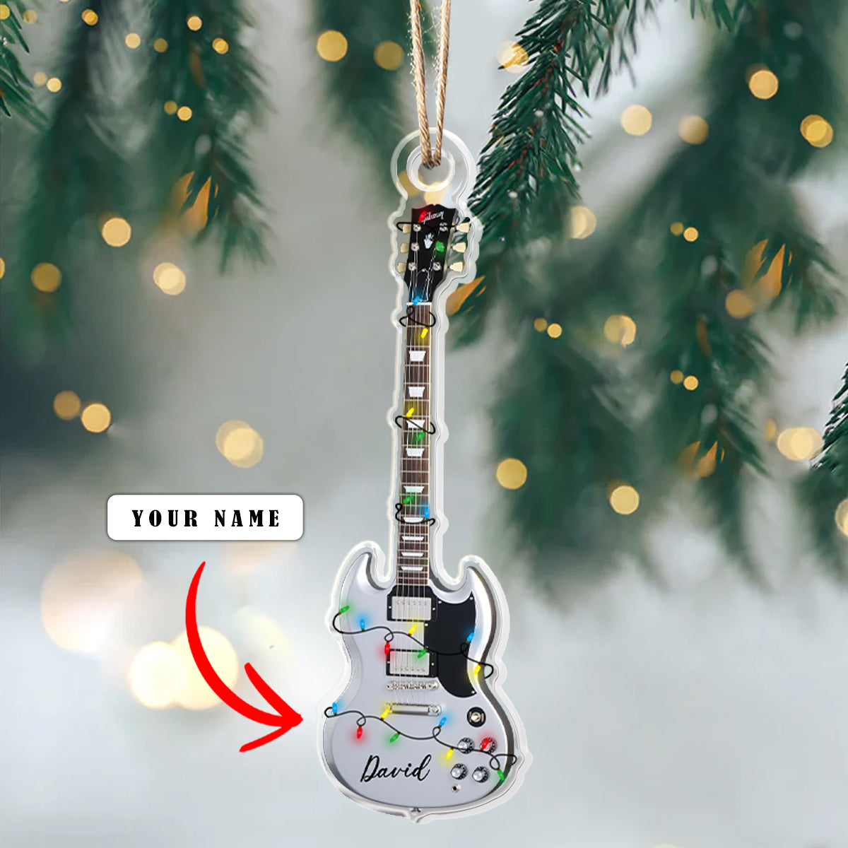 Glänzendes personalisiertes 2D-Acryl-Ornament – ​​Gibson SG-Gitarre 