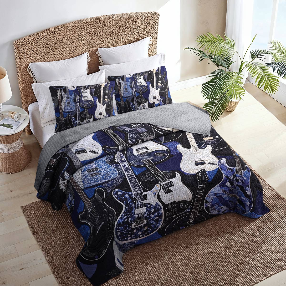 Shineful All Season Quilt 3-Piece Set - Rockin' Blues Guitar