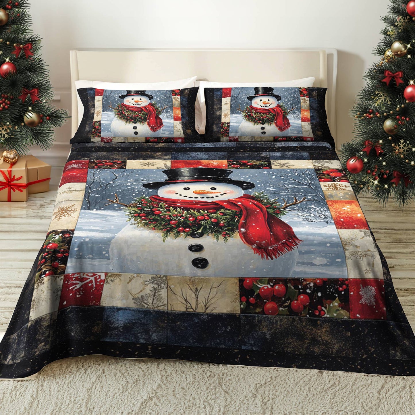 Ensemble de draps Shineful 4 pièces Bonhomme de neige joyeux