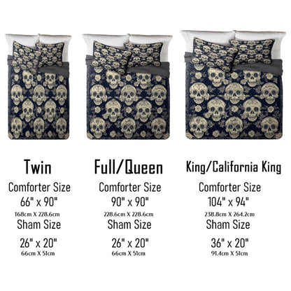 Shineful All Season Quilt 3-Piece Set - Midnight Skull and Roses