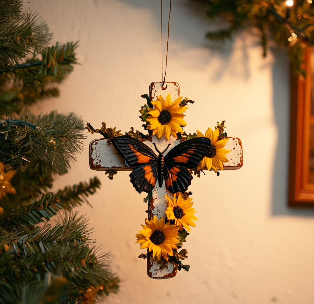 Shineful 2D Acrylic Ornament - Sunflower Butterfly Cross