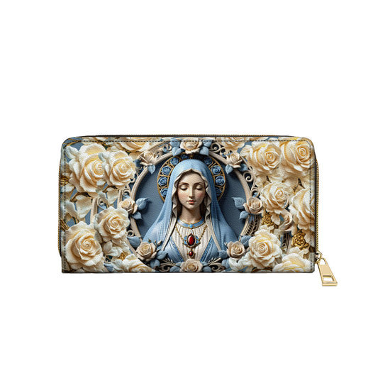 Shineful Leather Clutch Purse With Wristlet Strap Handle Blessed Virgin Mary