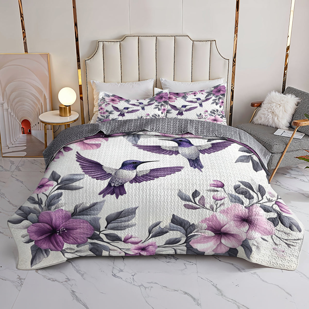 Shineful All Season Quilt 3-Piece Set Hummingbird Violet Dream V1