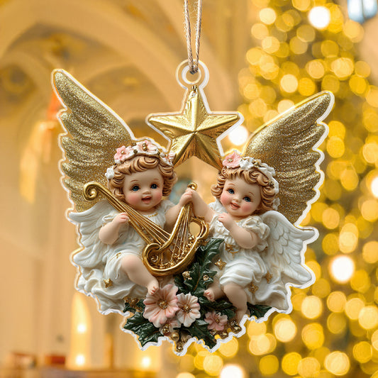 Glänzendes 2D-Acryl-Ornament – ​​Cherub-Engel mit goldenem Stern