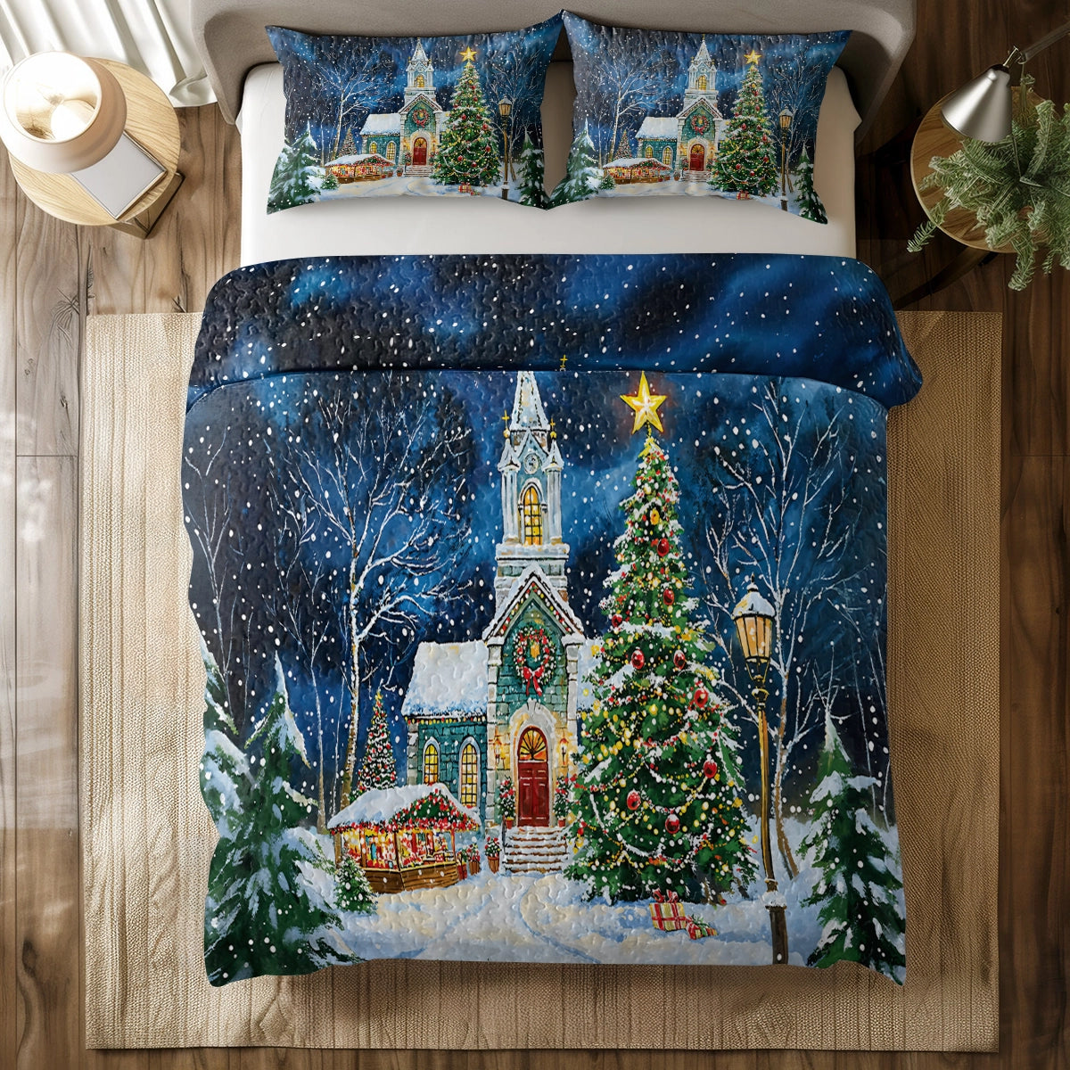 Shineful All Season Quilt 3-Piece Set - Christmas Church Serenity