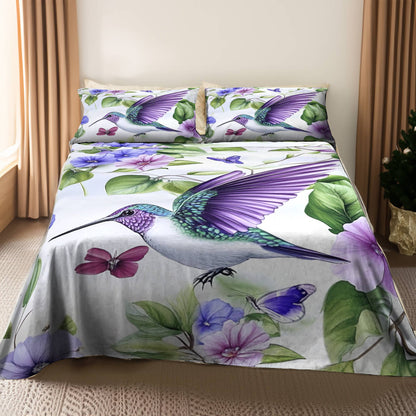 Shineful 4-Piece Bed Sheet Set Hummingbird Lovely