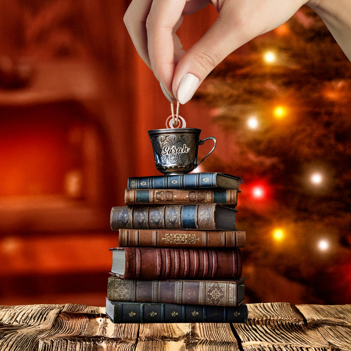 Shineful Personalized 2D Acrylic Ornament - Vintage Books & Coffee