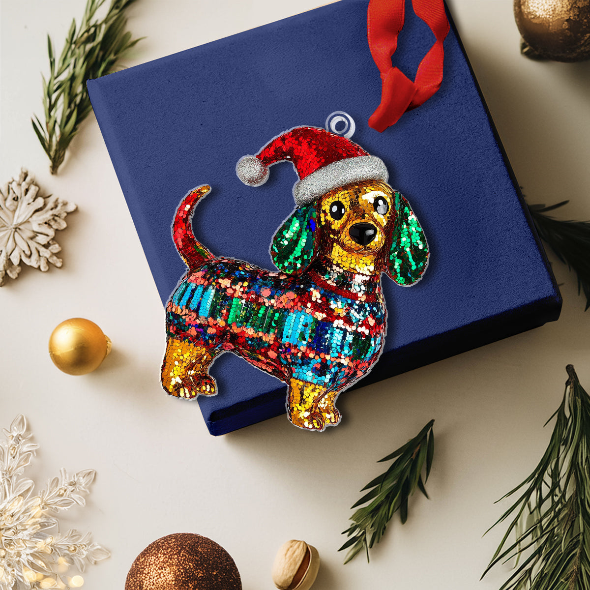 Shineful 2D Acrylic Ornament Shimmering Sequins Dachshund