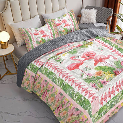 Shineful All Season Quilt 3-Piece Set Flamingo Fever