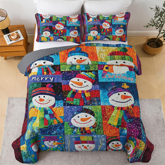 Shineful All Season Quilt 3-Piece Set - Snowman Pattern