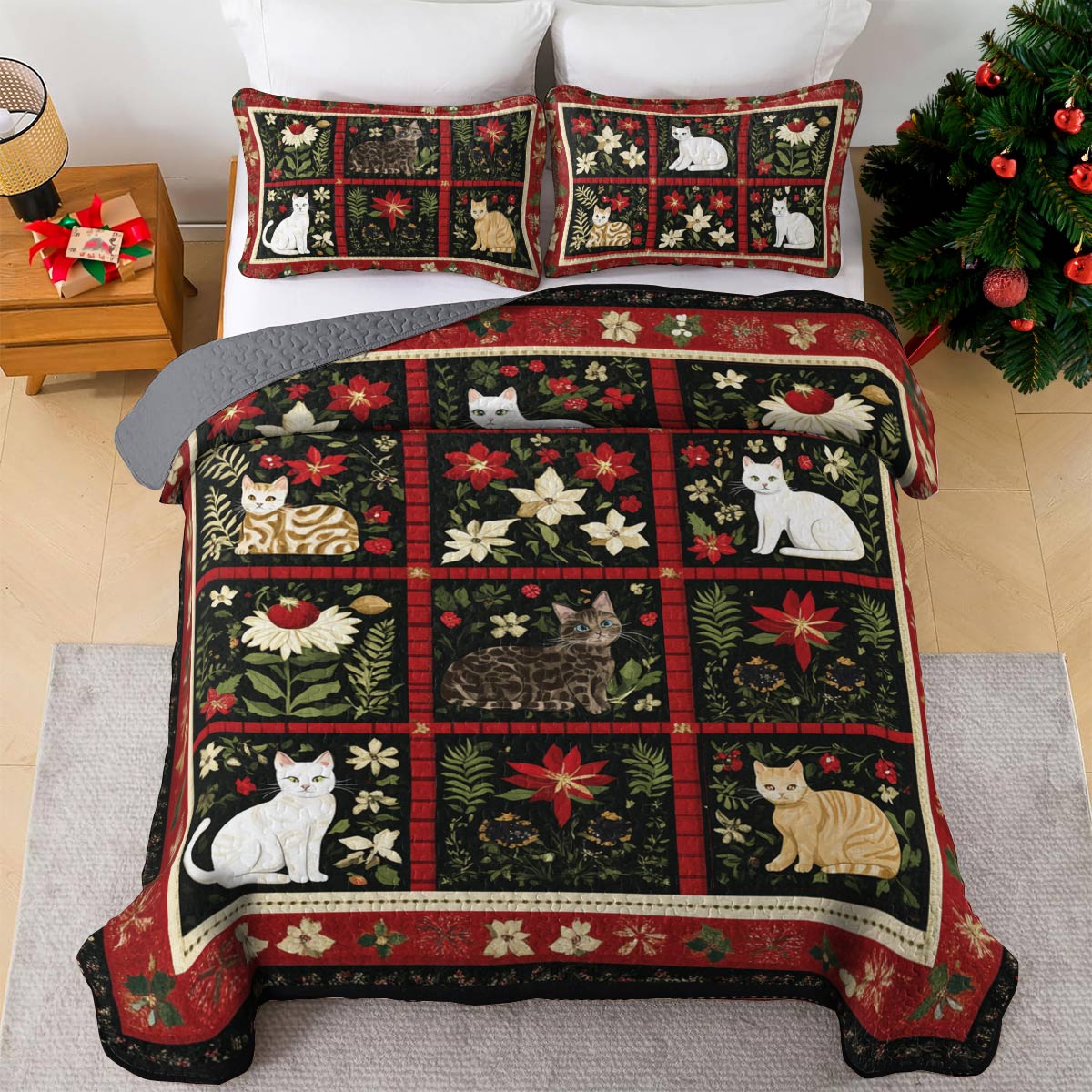 Shineful All Season Quilt 3-Piece Set Winter Catscape