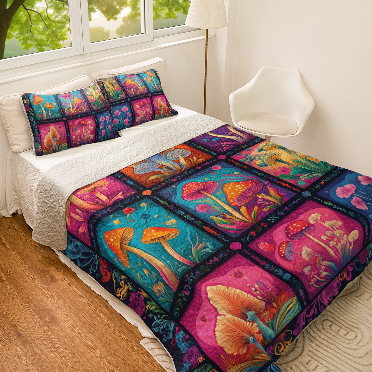 Shineful All Season Quilt 3-Piece Set Hippie Mystic Mushroom Dream