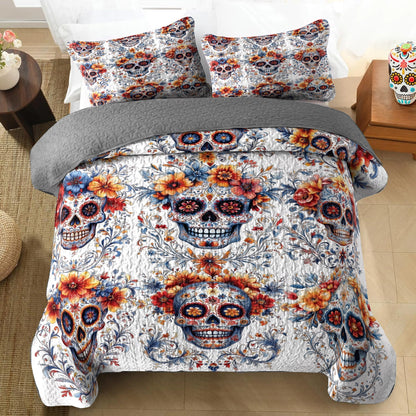 Shineful All Season Quilt 3-Piece Set - Mexican Folk Art Skull