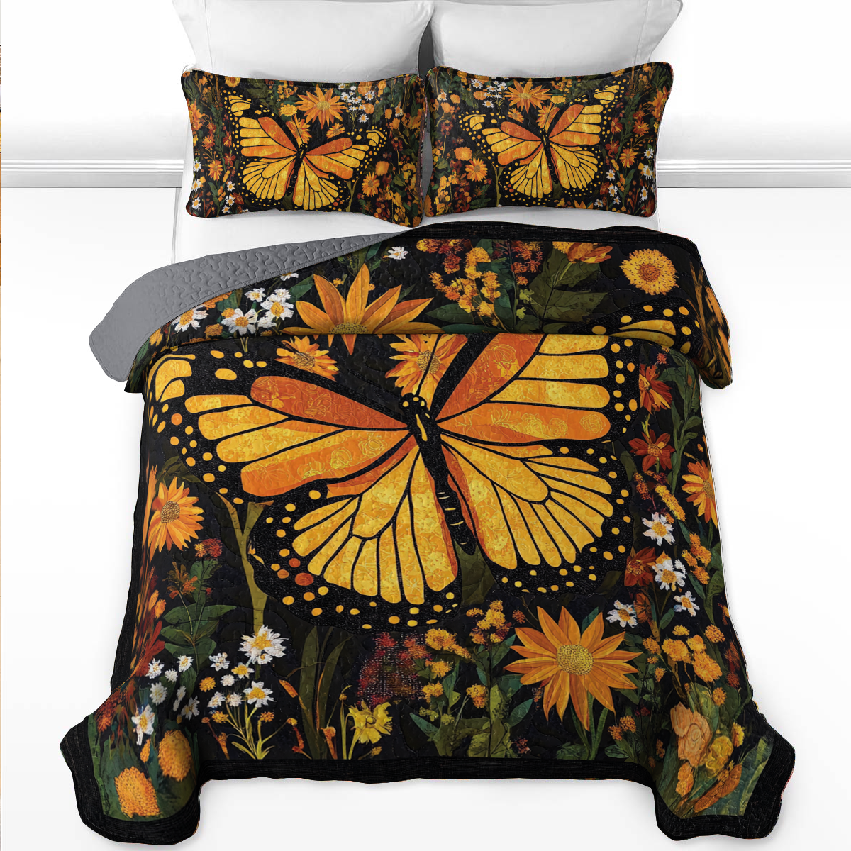 Shineful All Season Quilt 3-Piece Set Gogerous Monarch