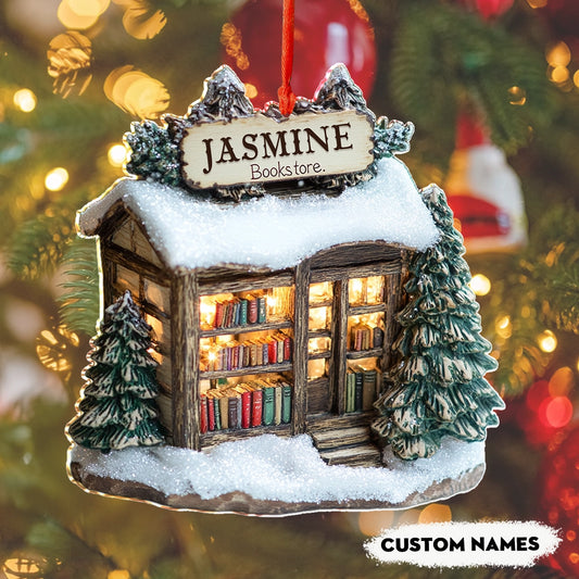 Shineful 2D Acrylic Ornament Personalized Winter Wonderland Bookstore