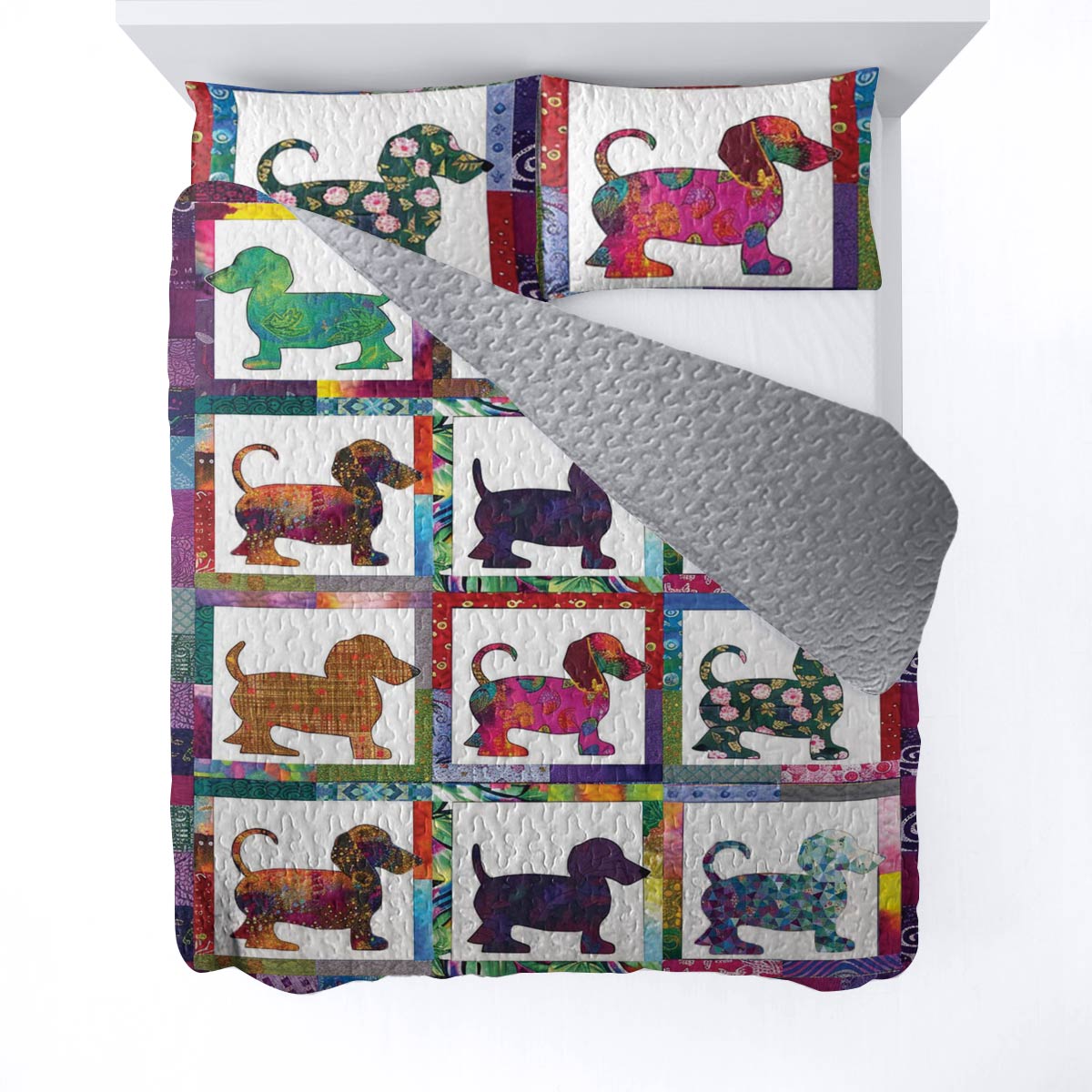 Shineful All Season Quilt 3-Piece Set Colorful Dachshunds