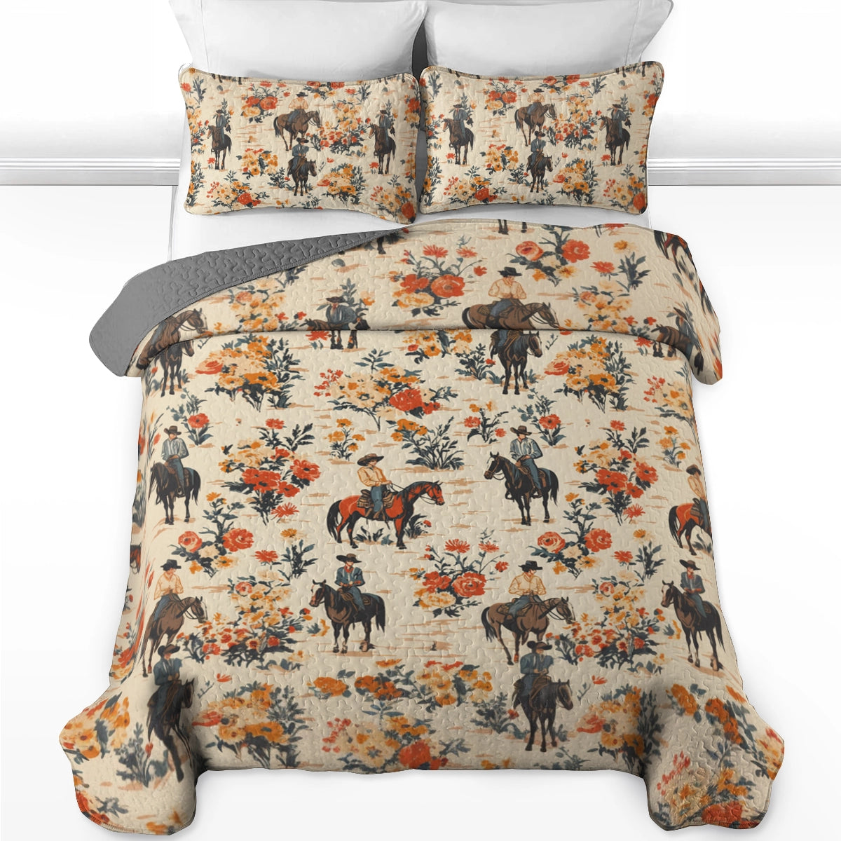 Shineful All Season Quilt 3-Piece Set Cowboy Ranch Blossoms