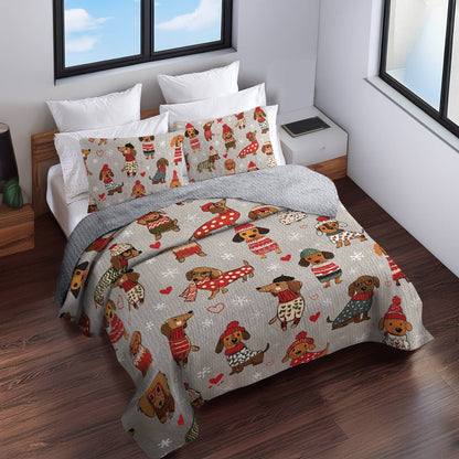 Shineful All Season Quilt 3-Piece Set Dachshunds in Red