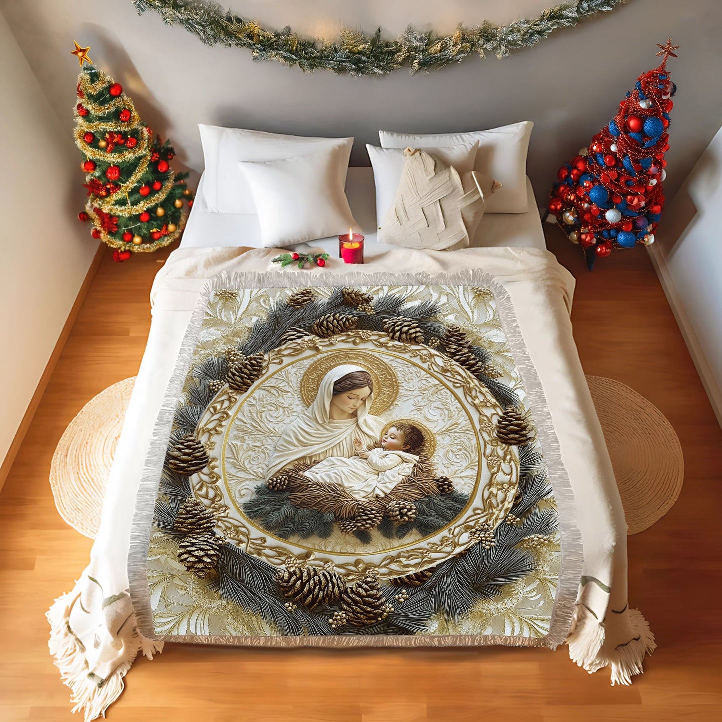 Shineful Woven Tapestry Throw Blanket - Mother’s Embrace Mary & Jesus