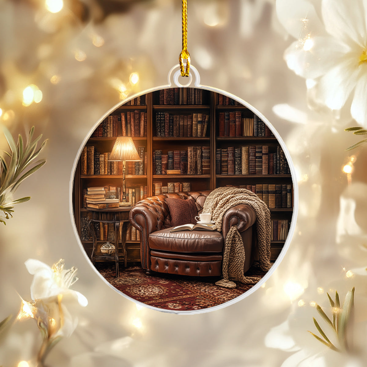 Shineful 2D Acrylic Ornament - Cozy Library Christmas