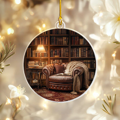 Shineful 2D Acrylic Ornament - Cozy Library Christmas